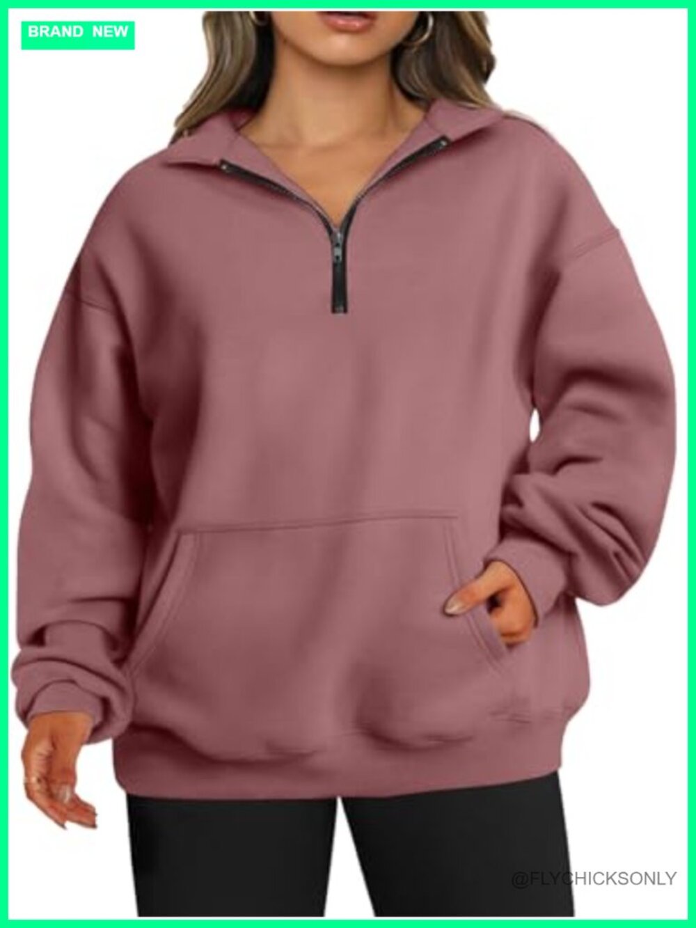 Plus Size Half Zip Sweatshirt with Pockets Cotton Polyester Pullover